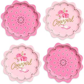 xo, Fetti Cowgirl Plates - 24 Paper Plates | Western Party, Cowgirl Theme, Bandana Birthday, Rodeo Bachelorette, Cowboy Decor, Pink, Gold Foil, Glam in Saudi Arabia