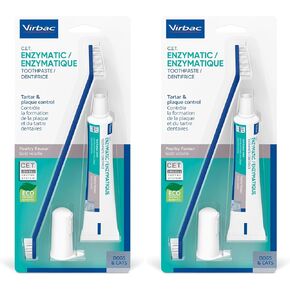 Virbac C.E.T. Oral Hygiene Kit for Cats and Dogs | 3 Piece Set with Dual Ended Toothbrush, Fingerbrush, and Poultry Flavor 2.5 oz tube of Toothpaste | Remove Plaque & Tartar Buildup in Saudi Arabia