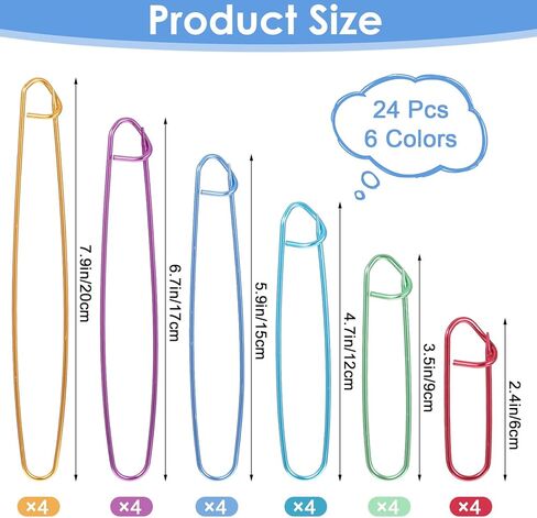 HJZHII 24 Pcs Knitting Stitch Holders, 6 Size Metal Stitch Holders Colorful Yarn Stitchs Holder Practical Knitting Crochet Hook Crochet Needle Holder for Quilting Sewing Knittings in Saudi Arabia