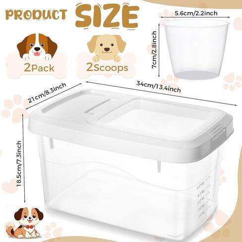 2 Pack Airtight Dog Food Storage Container, 16.5 Lbs Clear Pet Food Storage Bin with 2 Measuring Scoops for Pet Dog Cat Rice Grain Treat in Saudi Arabia