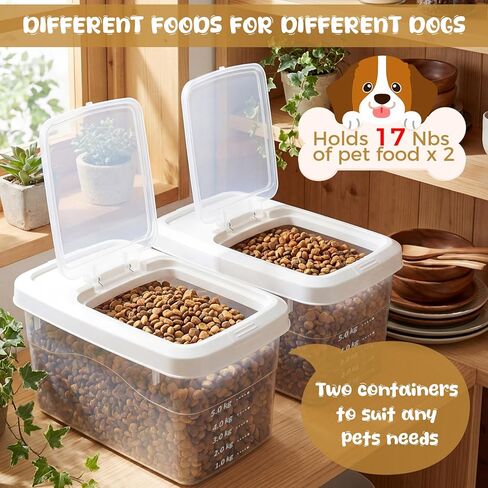 2 Pack Airtight Dog Food Storage Container, 16.5 Lbs Clear Pet Food Storage Bin with 2 Measuring Scoops for Pet Dog Cat Rice Grain Treat in Saudi Arabia