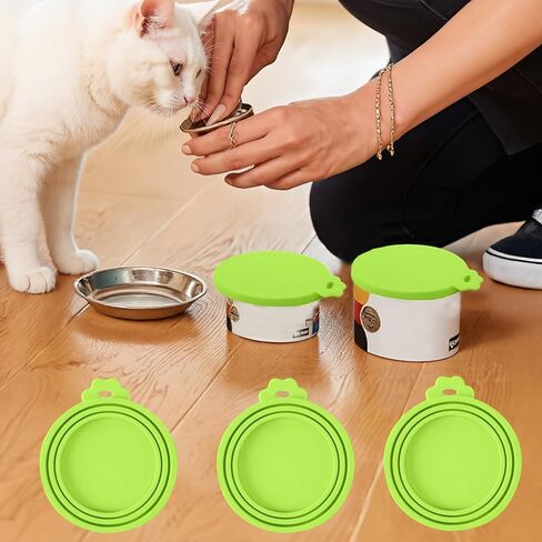 4PCS Pet Food Can Lids, Silicone Food Can Covers Set with Spoon, Reusable BPA-Free and Dishwasher Safe for Dog and Cat Food Canned, Green/Blue in Saudi Arabia