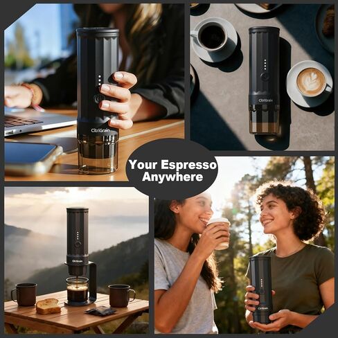 ماكينة اسبريسو محمولة، ماكينة صنع اسبريسو للسفر ذاتية التسخين مع شحن USB-C، متوافقة مع القهوة المطحونة والكبسولات، مجموعة سفر الكل في واحد مع حقيبة حمل وحامل in Kuwait
