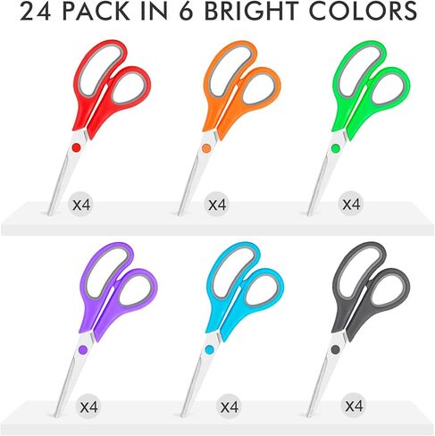 24 Pack Scissors Bulk, 8 Inch Sharp Scissors All Purpose for Office School Classroom, Shear Fabric Sewing Craft Cutting Paper for Adults Teachers Students, School Supplies for Right/Left Handles in Saudi Arabia