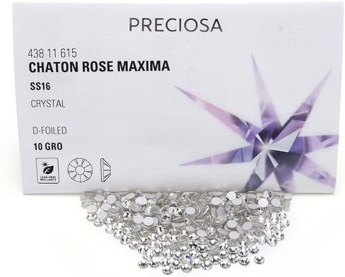 200pcs Genuine Preciosa Maxima Chaton Rose Round Flat Back Crystal Rhinestone Foil Back Crystal Clear (SS16, 3.8-4mm) for Nail Art Craft Jewelry Making Prm-S161 in Saudi Arabia