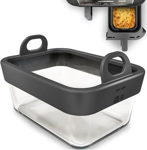 Air Fryer Glass Liner Reusable with Removable Silicone Ring, Air Fryer Accessories for Ninja Foodi DZ201, DZ401, DZ550, COSORI, Chefman, Instant, Heat-resistant, Dishwasher-safe, BPA-free in Saudi Arabia