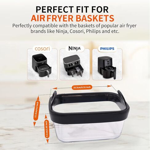 Air Fryer Glass Liner Reusable with Removable Silicone Ring, Air Fryer Accessories for Ninja Foodi DZ201, DZ401, DZ550, COSORI, Chefman, Instant, Heat-resistant, Dishwasher-safe, BPA-free in Saudi Arabia