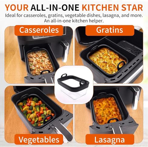 Air Fryer Glass Liner Reusable with Removable Silicone Ring, Air Fryer Accessories for Ninja Foodi DZ201, DZ401, DZ550, COSORI, Chefman, Instant, Heat-resistant, Dishwasher-safe, BPA-free in Saudi Arabia