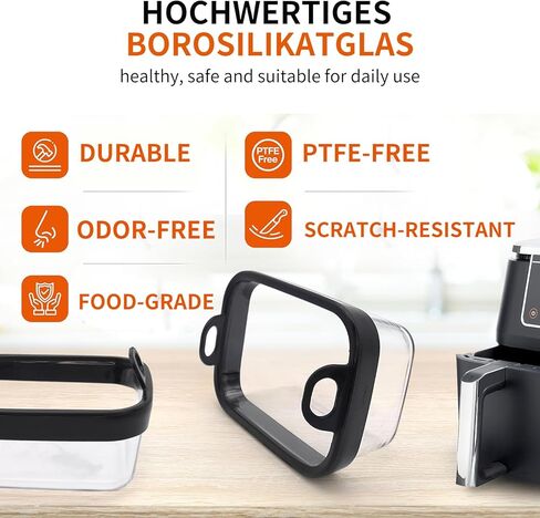 Air Fryer Glass Liner Reusable with Removable Silicone Ring, Air Fryer Accessories for Ninja Foodi DZ201, DZ401, DZ550, COSORI, Chefman, Instant, Heat-resistant, Dishwasher-safe, BPA-free in Saudi Arabia