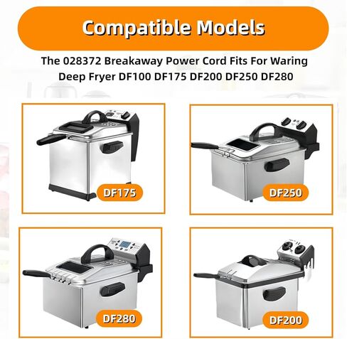 028372 Deep Fryer Breakaway Magnetic Power Cord for Waring DF175 DF250 DF280 TF200 Deep Fryer Cord Replacement - Deep Fryer Cord - Deep Fryer Parts & Accessories (Part Number 26665 28372) in Kuwait