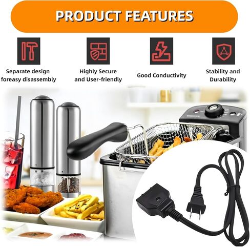028372 Deep Fryer Breakaway Magnetic Power Cord for Waring DF175 DF250 DF280 TF200 Deep Fryer Cord Replacement - Deep Fryer Cord - Deep Fryer Parts & Accessories (Part Number 26665 28372) in Kuwait
