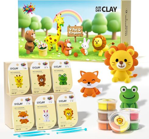 Air Dry Clay for Kids - 6 Dinosaur Themed Modeling Clay Kit, Model Magic Clay with Sculpting Tools and Tutorials, Ultra Light & Soft, Non-Toxic & Safe, DIY Arts and Crafts School Projects for Kids in Kuwait