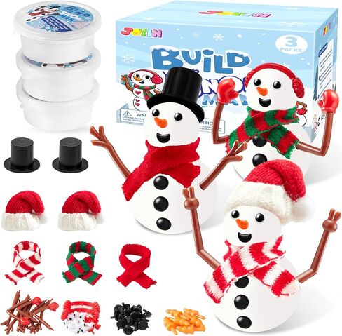 JOYIN Christmas Build a Snowman Craft Kit، 3 عبوات من الطين النمذجة DIY اصنع مجموعة رجل ثلج لفنون عيد الميلاد والأنشطة الحرفية، هدايا عيد الميلاد لتخزين الهدايا للأطفال، لعبة مدرسية مضحكة لصالح الحفلات in Kuwait