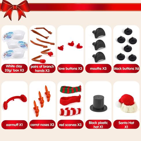 JOYIN Christmas Build a Snowman Craft Kit، 3 عبوات من الطين النمذجة DIY اصنع مجموعة رجل ثلج لفنون عيد الميلاد والأنشطة الحرفية، هدايا عيد الميلاد لتخزين الهدايا للأطفال، لعبة مدرسية مضحكة لصالح الحفلات in Kuwait