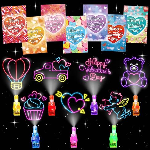 Valentine's Day Gifts for Kids, 28 Pcs Valentine's Day Cards with Finger Lights, Valentine Light Up Toys for Girls School Classroom Exchange Party Favors Gifts in Saudi Arabia