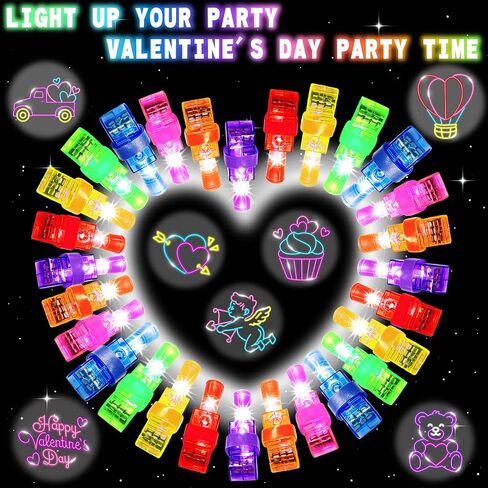 Valentine's Day Gifts for Kids, 28 Pcs Valentine's Day Cards with Finger Lights, Valentine Light Up Toys for Girls School Classroom Exchange Party Favors Gifts in Saudi Arabia