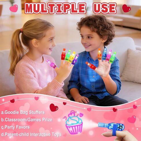 Valentine's Day Gifts for Kids, 28 Pcs Valentine's Day Cards with Finger Lights, Valentine Light Up Toys for Girls School Classroom Exchange Party Favors Gifts in Saudi Arabia
