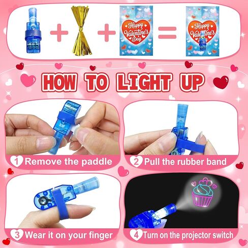 Valentine's Day Gifts for Kids, 28 Pcs Valentine's Day Cards with Finger Lights, Valentine Light Up Toys for Girls School Classroom Exchange Party Favors Gifts in Saudi Arabia