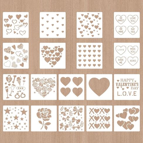 18Pcs Valentine's Day Stencil Set, Happy Valentine's Day Heart Pattern, 5.9 Inches, Reusable for Drawing on Canvas, Scrapbook Paper, Fabric, Pillows, Card Making. (Valentine's Day) in Kuwait