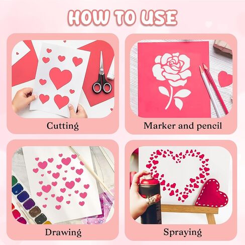 18Pcs Valentine's Day Stencil Set, Happy Valentine's Day Heart Pattern, 5.9 Inches, Reusable for Drawing on Canvas, Scrapbook Paper, Fabric, Pillows, Card Making. (Valentine's Day) in Kuwait