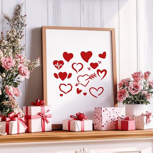 18Pcs Valentine's Day Stencil Set, Happy Valentine's Day Heart Pattern, 5.9 Inches, Reusable for Drawing on Canvas, Scrapbook Paper, Fabric, Pillows, Card Making. (Valentine's Day) in Kuwait