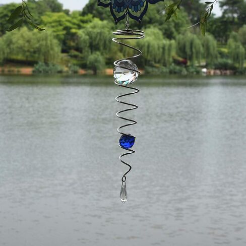UOUDIO Gazing Ball Spiral Tail Wind Spinner Stabilizer，Stress Ball Indoor Outdoor Decoration Stainless Steel Glass Ball with Hanging Swivel Hook 13" inch（Blue） in Saudi Arabia