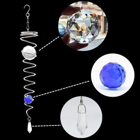 UOUDIO Gazing Ball Spiral Tail Wind Spinner Stabilizer，Stress Ball Indoor Outdoor Decoration Stainless Steel Glass Ball with Hanging Swivel Hook 13" inch（Blue） in Saudi Arabia