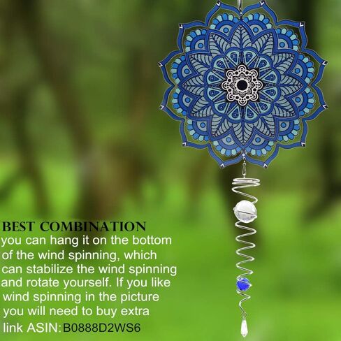 UOUDIO Gazing Ball Spiral Tail Wind Spinner Stabilizer，Stress Ball Indoor Outdoor Decoration Stainless Steel Glass Ball with Hanging Swivel Hook 13" inch（Blue） in Saudi Arabia