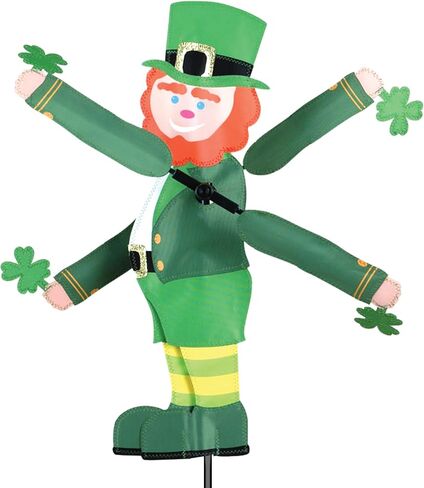 Whirligig Spinner Leprechaun 18 بوصة - تصميم احتفالي لعيد القديس باتريك، ديكور خارجي مقاوم للطقس، متين وخفيف الوزن للباحات والساحات والحدائق - دوار الرياح اللافت للنظر in Saudi Arabia