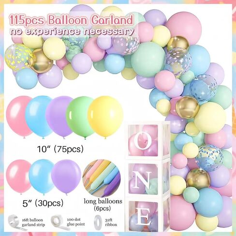 1st Birthday Decorations for Girl, 128pcs Sweet One Birthday Party Decorations, Balloon Boxes, Party Backdrop, Photo Banner, Donuts Ice Cream Candy Balloons Garland in Saudi Arabia