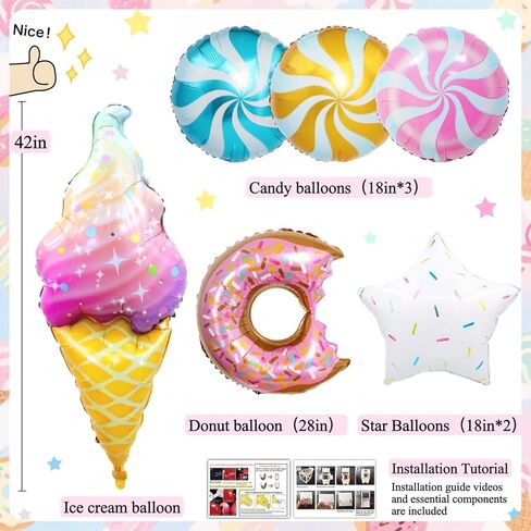 1st Birthday Decorations for Girl, 128pcs Sweet One Birthday Party Decorations, Balloon Boxes, Party Backdrop, Photo Banner, Donuts Ice Cream Candy Balloons Garland in Saudi Arabia