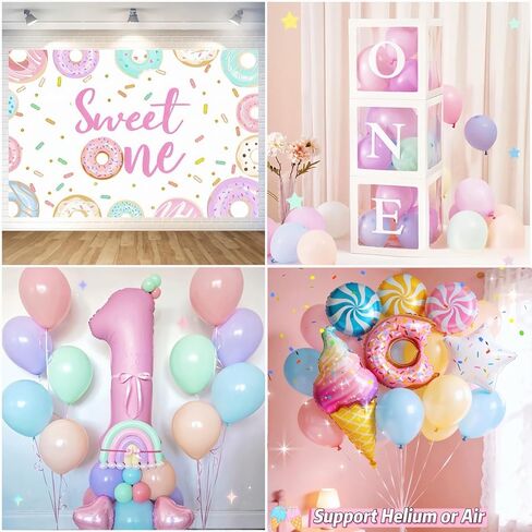 1st Birthday Decorations for Girl, 128pcs Sweet One Birthday Party Decorations, Balloon Boxes, Party Backdrop, Photo Banner, Donuts Ice Cream Candy Balloons Garland in Saudi Arabia