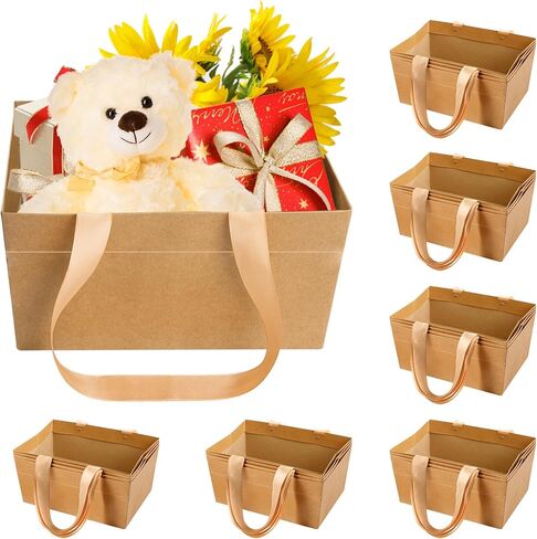 Orchidleaf 24 Pcs Basket for Gifts Empty DIY Bulk Empty Gift Basket 6.5 x 9.8 Inch Kraft Empty Gifts Baskets to Fill with Handles for Party, Weddings, Thanksgiving, Graduation Season (Brown) in Saudi Arabia