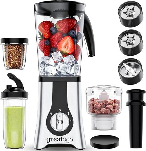 Smoothie Blender Food Processor Combo, 13 Piece All-in-One Kitchen System with Grinder Meat Chopper, 4 in 1with 4 BPA-Free Cups(10oz-42oz) Shakes,Baby Food,Blending,Dishwasher Safe,Ideal Gift in Saudi Arabia