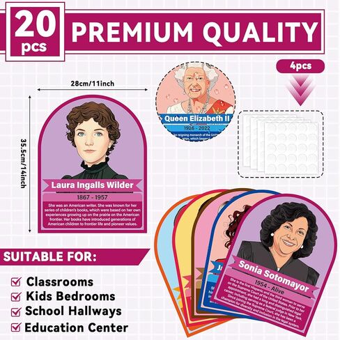20Pcs Women's History Month Posters Influential Women in History Posters Inspirational Famous Woman Wall Art Print Feminist Classroom Bulletin Board Decoration for School Home Office Wall Decor in Saudi Arabia