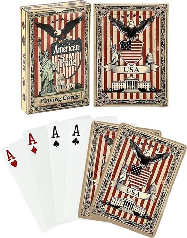 American Pride Themed Playing Cards, Standard Index, Premium Plastic Waterproof Poker Cards Including Statue of Liberty, American Flag, Great Seal of The US in Saudi Arabia