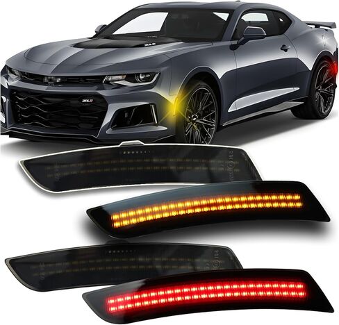 Smoked Lens LED Side Marker Lights Kit Front Rear Bumper Lamps Compatible with Chevy Camaro 2016-2023 Amber Front Red Rear Side Marker Indicator Lamps Set (4PCS) in Saudi Arabia