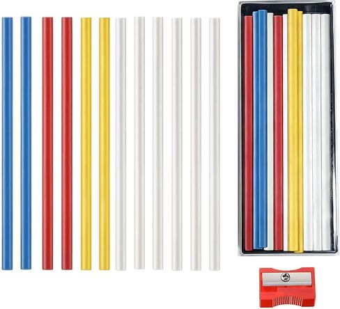 عبوات أقلام طباشير للنسيج، 12 قطعة، 4 مم، مجموعة خرطوشة طباشير قابلة لإعادة التعبئة لأقلام الطباشير، أداة وضع علامات للخياطة بمبراة (6 أبيض، 2 أزرق، 2 أحمر، 2 أصفر) in Kuwait