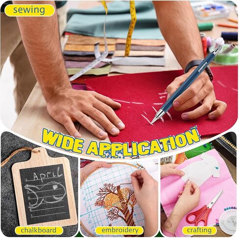 عبوات أقلام طباشير للنسيج، 12 قطعة، 4 مم، مجموعة خرطوشة طباشير قابلة لإعادة التعبئة لأقلام الطباشير، أداة وضع علامات للخياطة بمبراة (6 أبيض، 2 أزرق، 2 أحمر، 2 أصفر) in Kuwait