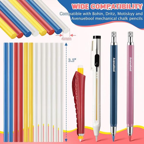 عبوات أقلام طباشير للنسيج، 12 قطعة، 4 مم، مجموعة خرطوشة طباشير قابلة لإعادة التعبئة لأقلام الطباشير، أداة وضع علامات للخياطة بمبراة (6 أبيض، 2 أزرق، 2 أحمر، 2 أصفر) in Kuwait