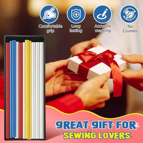 عبوات أقلام طباشير للنسيج، 12 قطعة، 4 مم، مجموعة خرطوشة طباشير قابلة لإعادة التعبئة لأقلام الطباشير، أداة وضع علامات للخياطة بمبراة (6 أبيض، 2 أزرق، 2 أحمر، 2 أصفر) in Kuwait