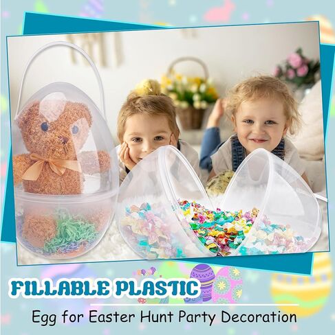 6 Pcs 12 Inch Clear Easter Egg with Handles Giant Transparent Easter Eggs DIY Blank Easter Egg for Easter Hunt Stuffers in Saudi Arabia