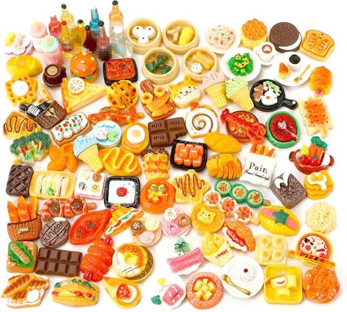 JANYUN 120pcs Mini Resin Food, Miniature Drink Bottles Resin Hamburg Cake Ice Cream Pretend Play Kitchen Game Accessories for Dollhouse Accessories Decorations in Saudi Arabia