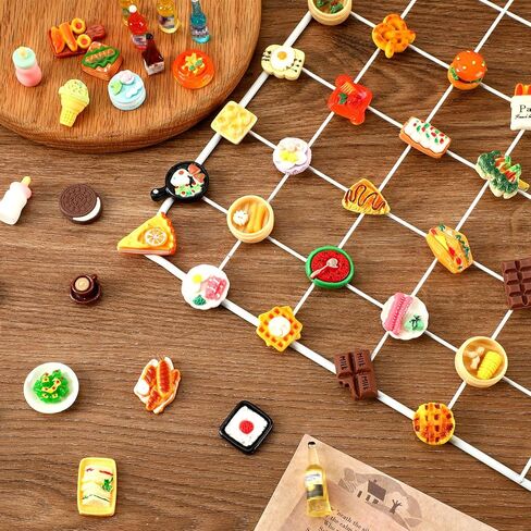 JANYUN 120pcs Mini Resin Food, Miniature Drink Bottles Resin Hamburg Cake Ice Cream Pretend Play Kitchen Game Accessories for Dollhouse Accessories Decorations in Saudi Arabia