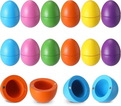 12 مجموعة من البيض الخشبي المغناطيسي لعيد الفصح، بيض خشبي مجوف قابل للتعبئة مقاس 2.4 × 1.8 بوصة، حشوات سلة عيد الفصح لقضاء العطلات، لوازم حفلات الصيد (اللون الطبيعي) in Kuwait