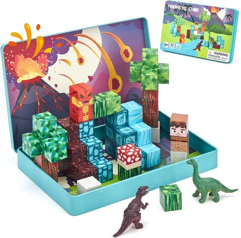 hahaland Mini Magnetic Blocks Travel Set with Magnetic Case - 52 PCS Magnet Building Cubes Dinosaur Toys for Kids 3-5 Toddler Travel Toys Airplane Essentials, Stem Toys 4 3 Year Old Boys Gifts Easter in Saudi Arabia
