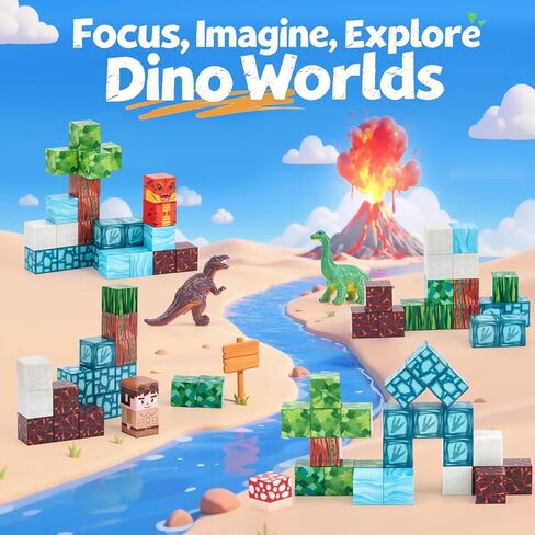 hahaland Mini Magnetic Blocks Travel Set with Magnetic Case - 52 PCS Magnet Building Cubes Dinosaur Toys for Kids 3-5 Toddler Travel Toys Airplane Essentials, Stem Toys 4 3 Year Old Boys Gifts Easter in Saudi Arabia