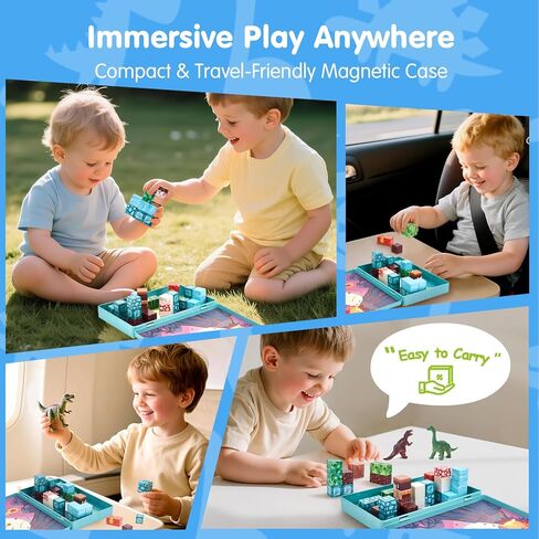 hahaland Mini Magnetic Blocks Travel Set with Magnetic Case - 52 PCS Magnet Building Cubes Dinosaur Toys for Kids 3-5 Toddler Travel Toys Airplane Essentials, Stem Toys 4 3 Year Old Boys Gifts Easter in Saudi Arabia