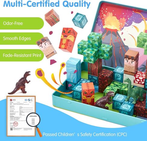 hahaland Mini Magnetic Blocks Travel Set with Magnetic Case - 52 PCS Magnet Building Cubes Dinosaur Toys for Kids 3-5 Toddler Travel Toys Airplane Essentials, Stem Toys 4 3 Year Old Boys Gifts Easter in Saudi Arabia