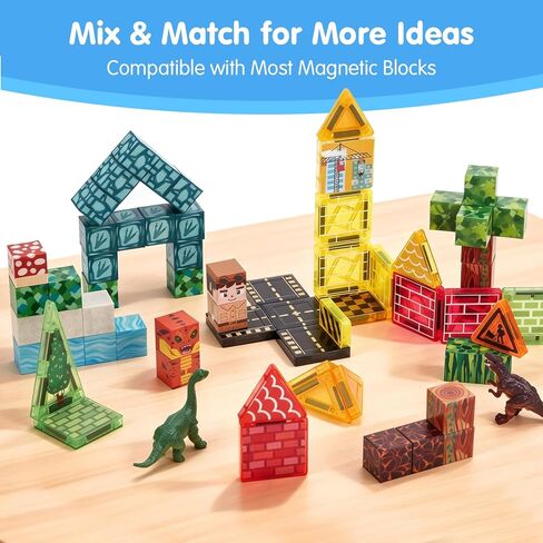 hahaland Mini Magnetic Blocks Travel Set with Magnetic Case - 52 PCS Magnet Building Cubes Dinosaur Toys for Kids 3-5 Toddler Travel Toys Airplane Essentials, Stem Toys 4 3 Year Old Boys Gifts Easter in Saudi Arabia